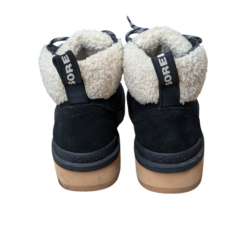 Sorel Boots Hi Line Hiker Womens Size 8.5 Black Tan Fleece Lined Ankle Shoes - Picture 3 of 8